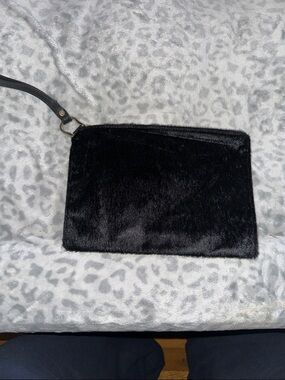 a new day Black Faux Fur Wristlet Clutch